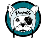 Logo poupette - tête d'un bouledogue français avec un casque